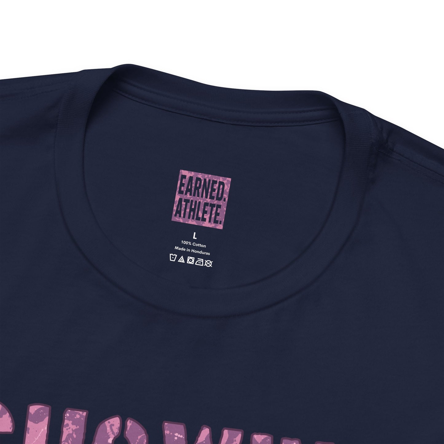 SHOWING UP ADDS UP Tee (Pink Camo Font)