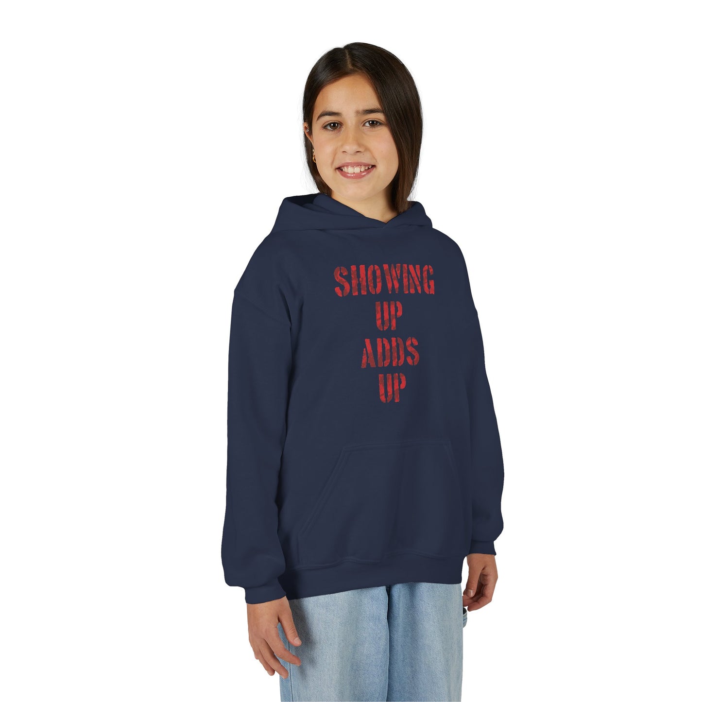SHOWING UP ADDS UP Youth Hoodie (Red Camo Logo)