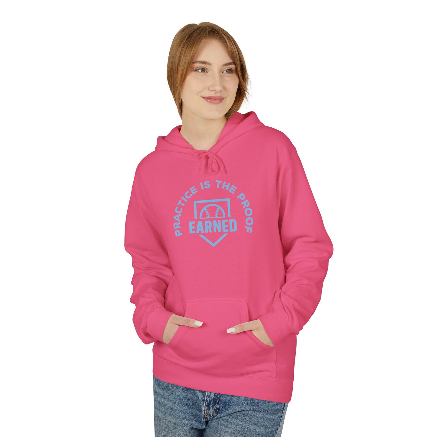 PRACTICE IS THE PROOF Hoodie (Light Blue Font)