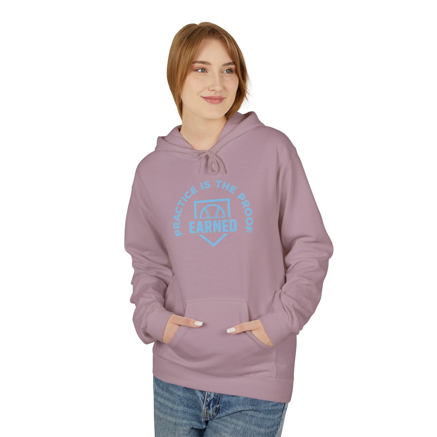 PRACTICE IS THE PROOF Hoodie (Light Blue Font)