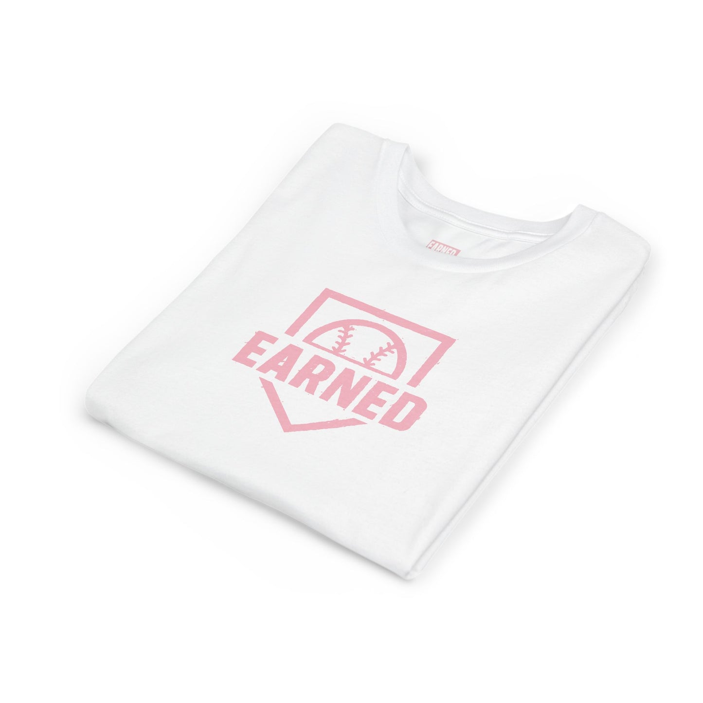 EARNED Logo Youth Tee (Soft Pink logo)