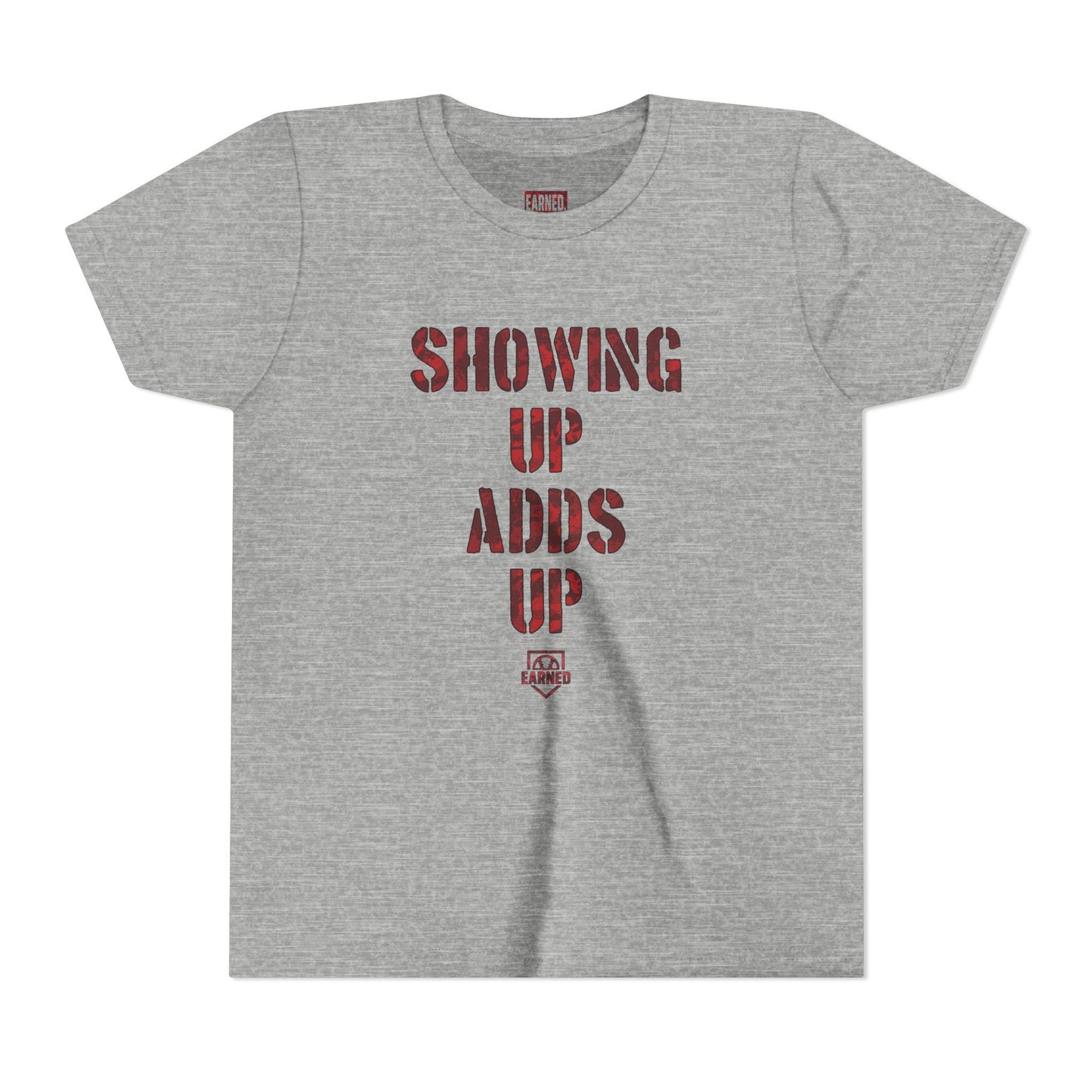 SHOWING UP ADDS UP Youth Tee (Red Camo Font)