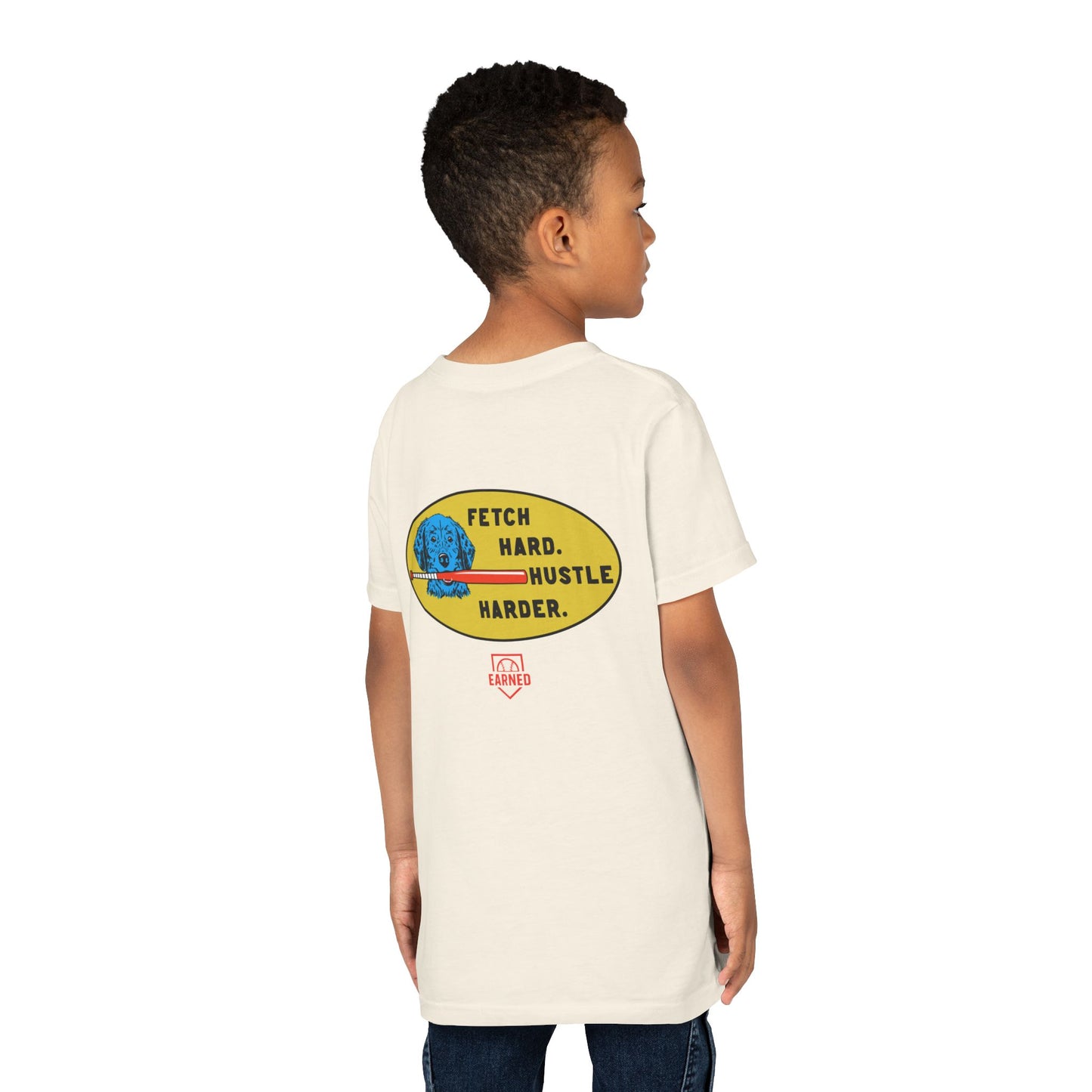 FETCH HARD. HUSTLE HARDER. Youth Tee (Red Bat) - BARK PARK Collection