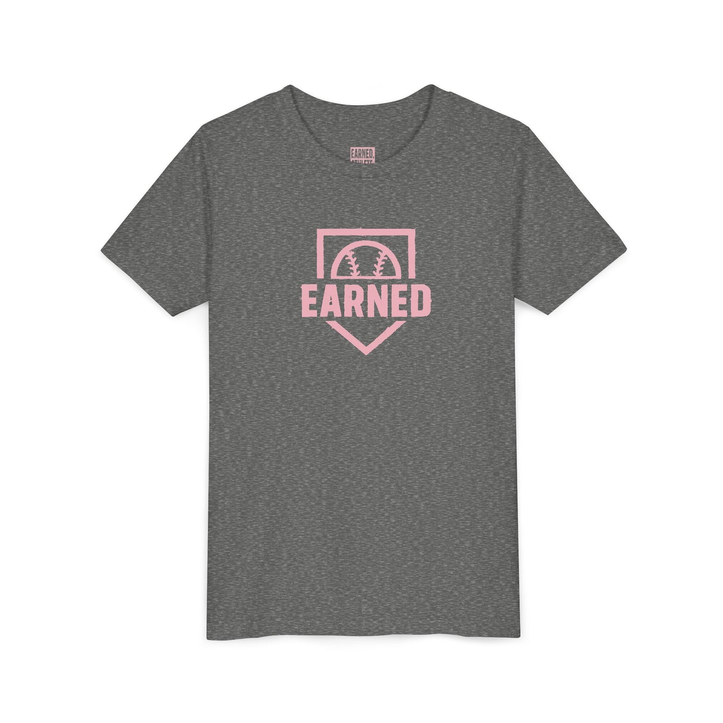 EARNED Logo Youth Tee (Soft Pink logo)