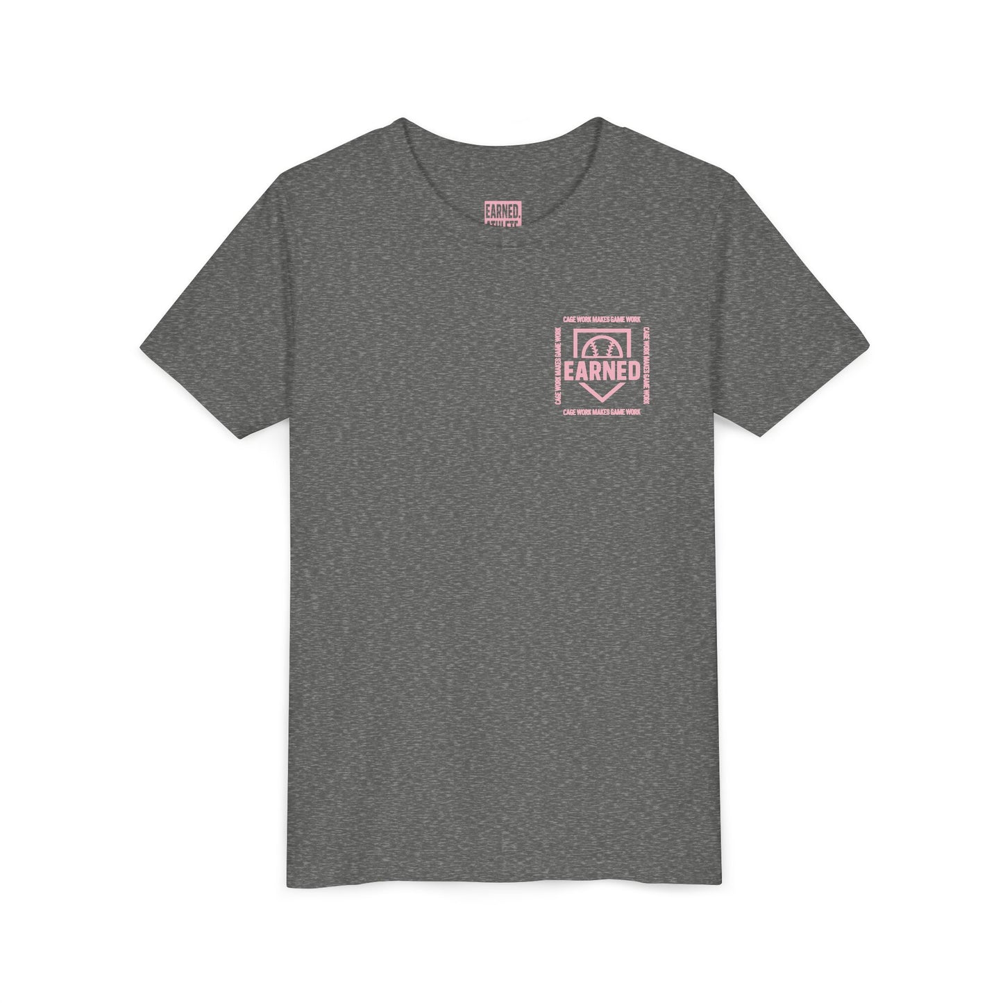 CAGE WORK MAKES GAME WORK Youth Tee (Pink Font)
