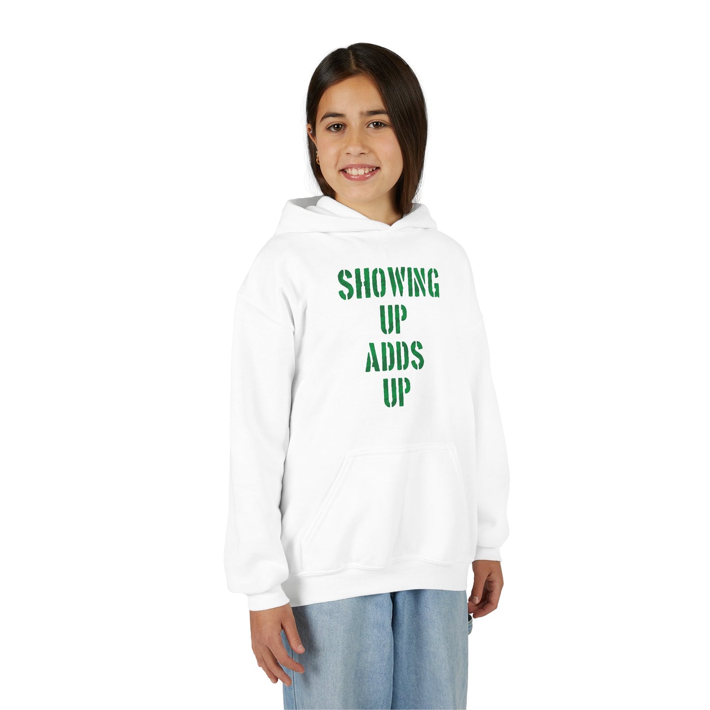 SHOWING UP ADDS UP Youth Hoodie (Green Camo Logo)