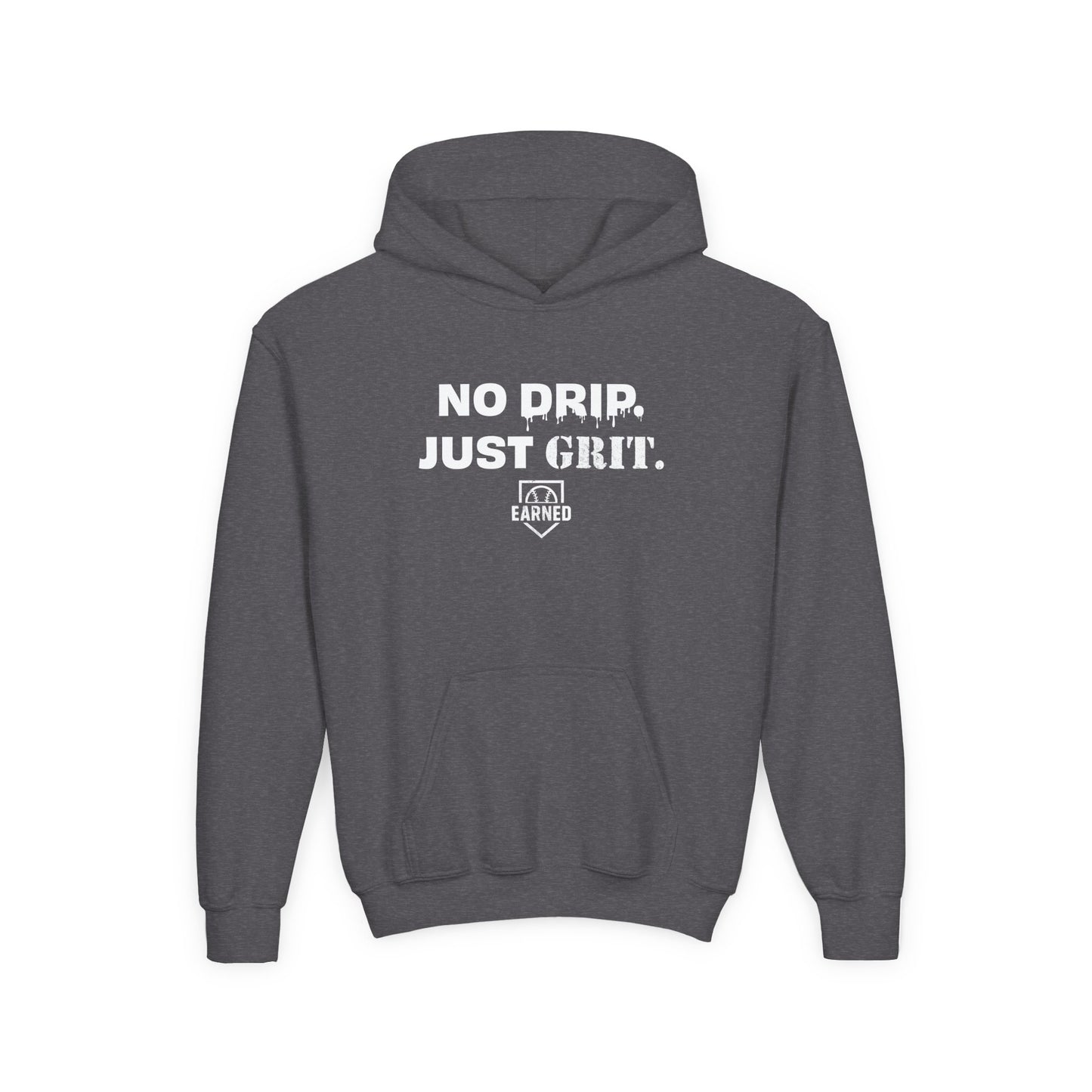 NO DRIP. JUST GRIT. Youth Hoodie (White Logo)