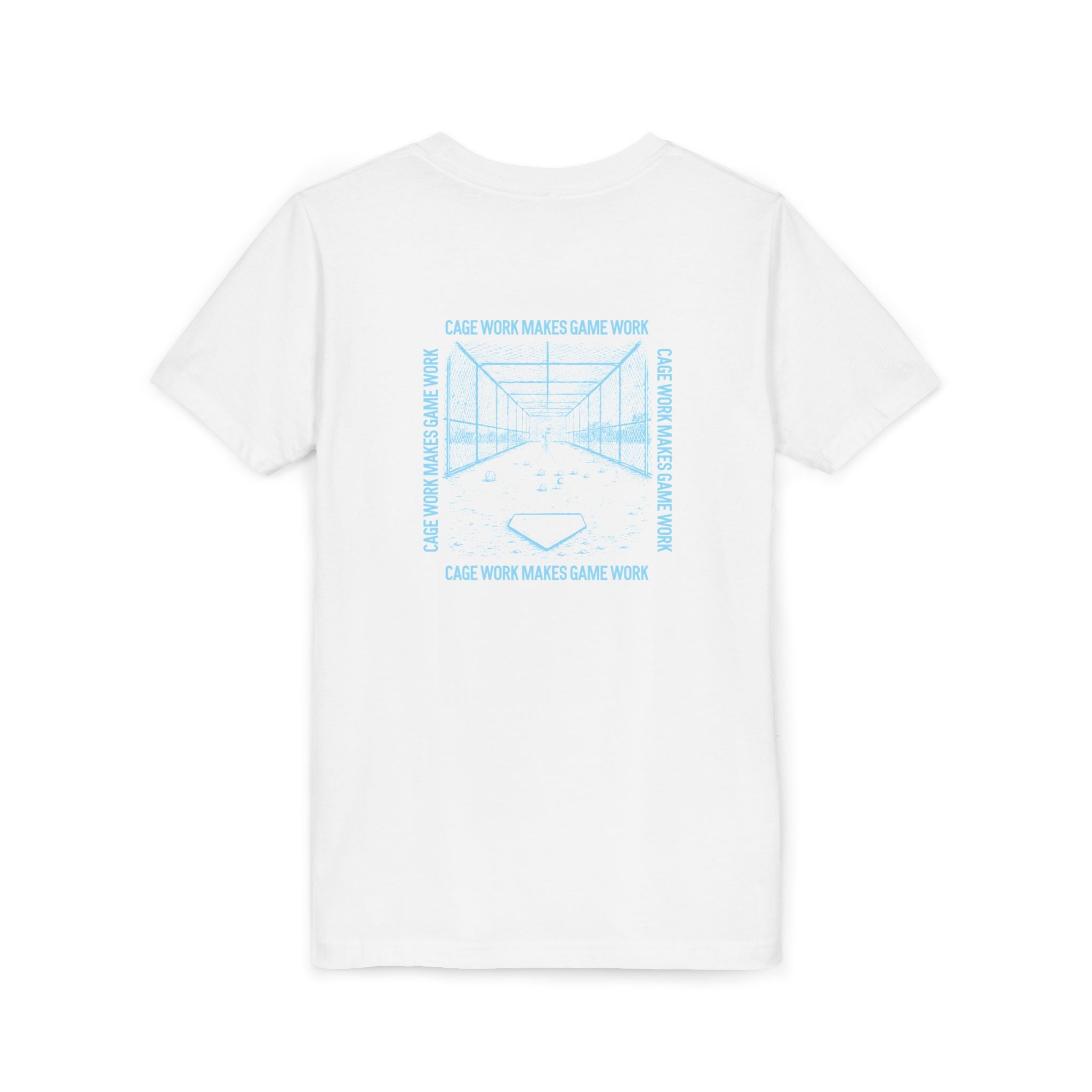 CAGE WORK MAKES GAME WORK Youth Tee (Blue Font)
