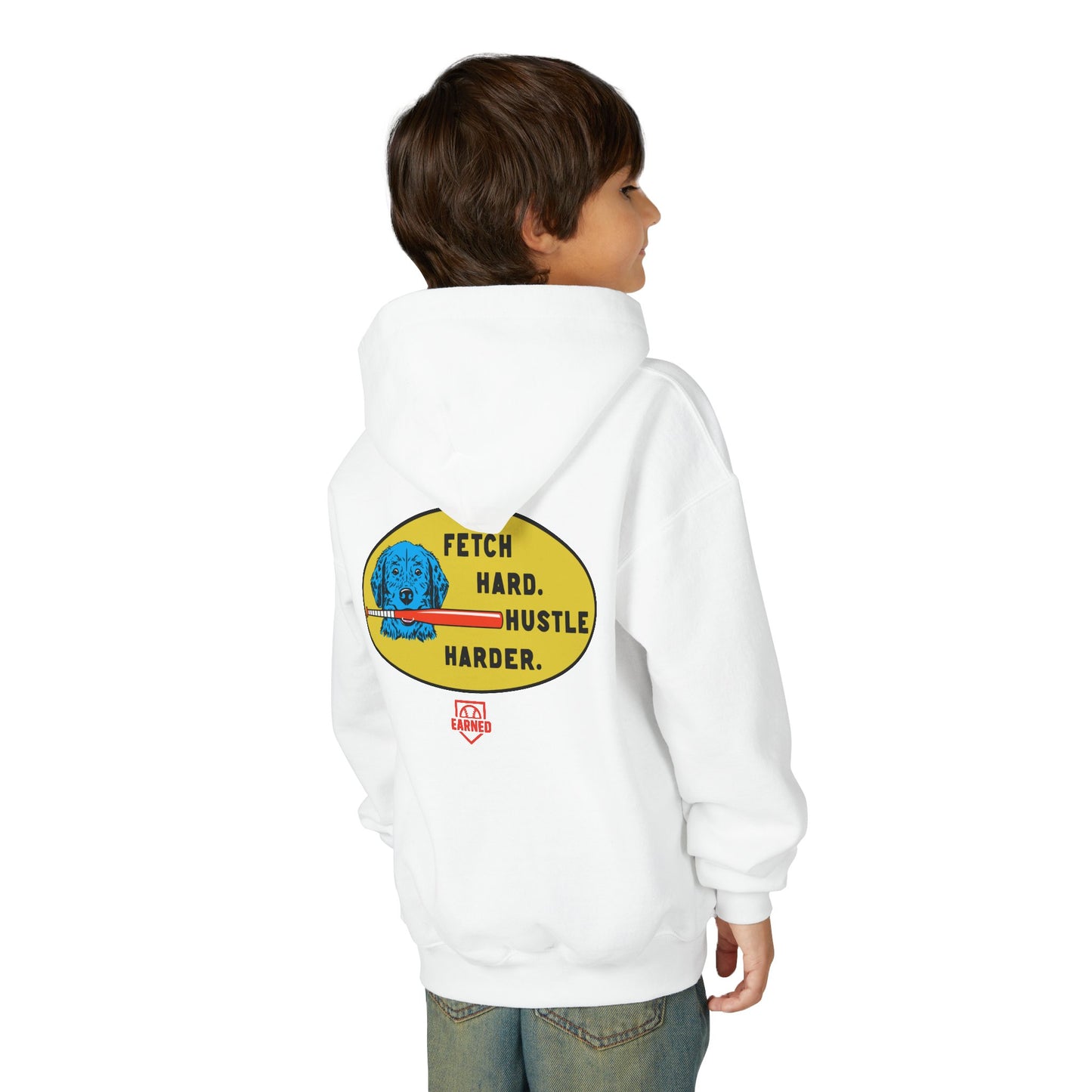 FETCH HARD. HUSTLE HARDER. Youth Hoodie (Red Bat) - BARK PARK Collection