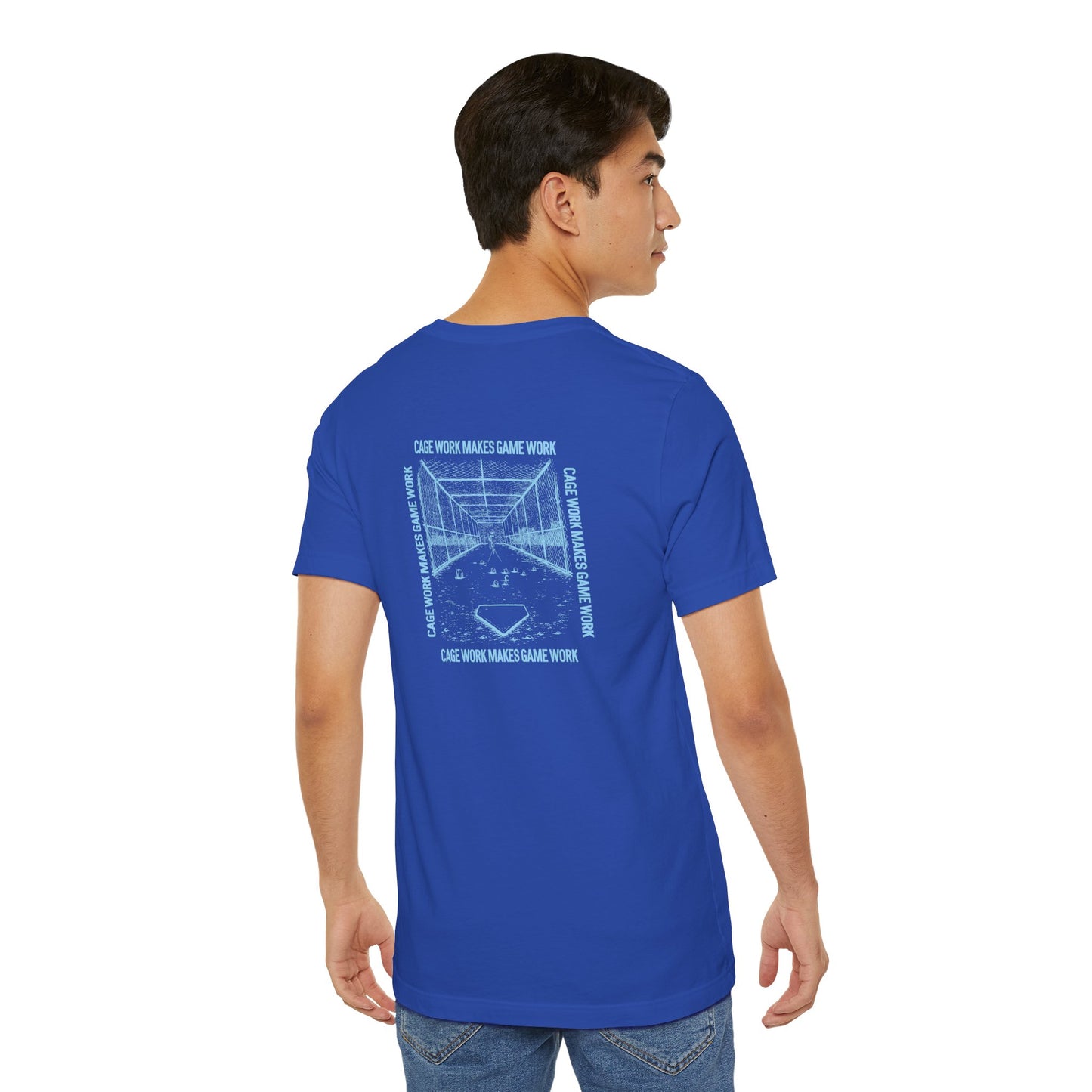CAGE WORK MAKES GAME WORK Adult Tee (Blue Font)