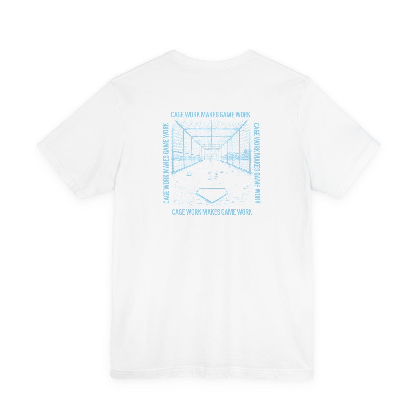 CAGE WORK MAKES GAME WORK Adult Tee (Blue Font)