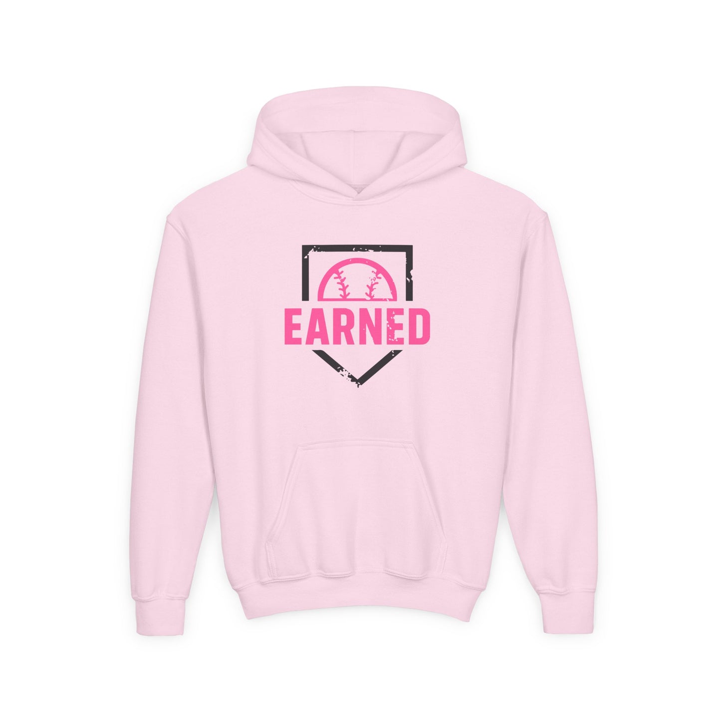 EARNED Logo Youth Hoodie (Hot Pink & Black Font)