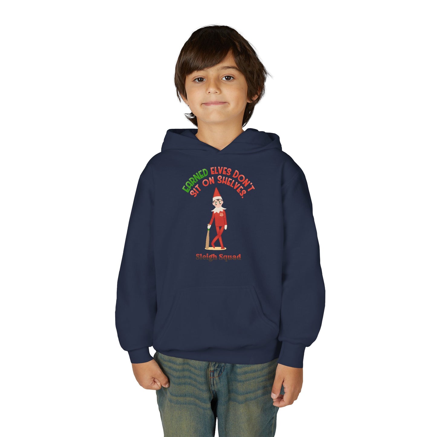 EARNED ELVES DON'T SIT ON SHELVES Youth Hoodie - SLEIGH SQUAD Collection