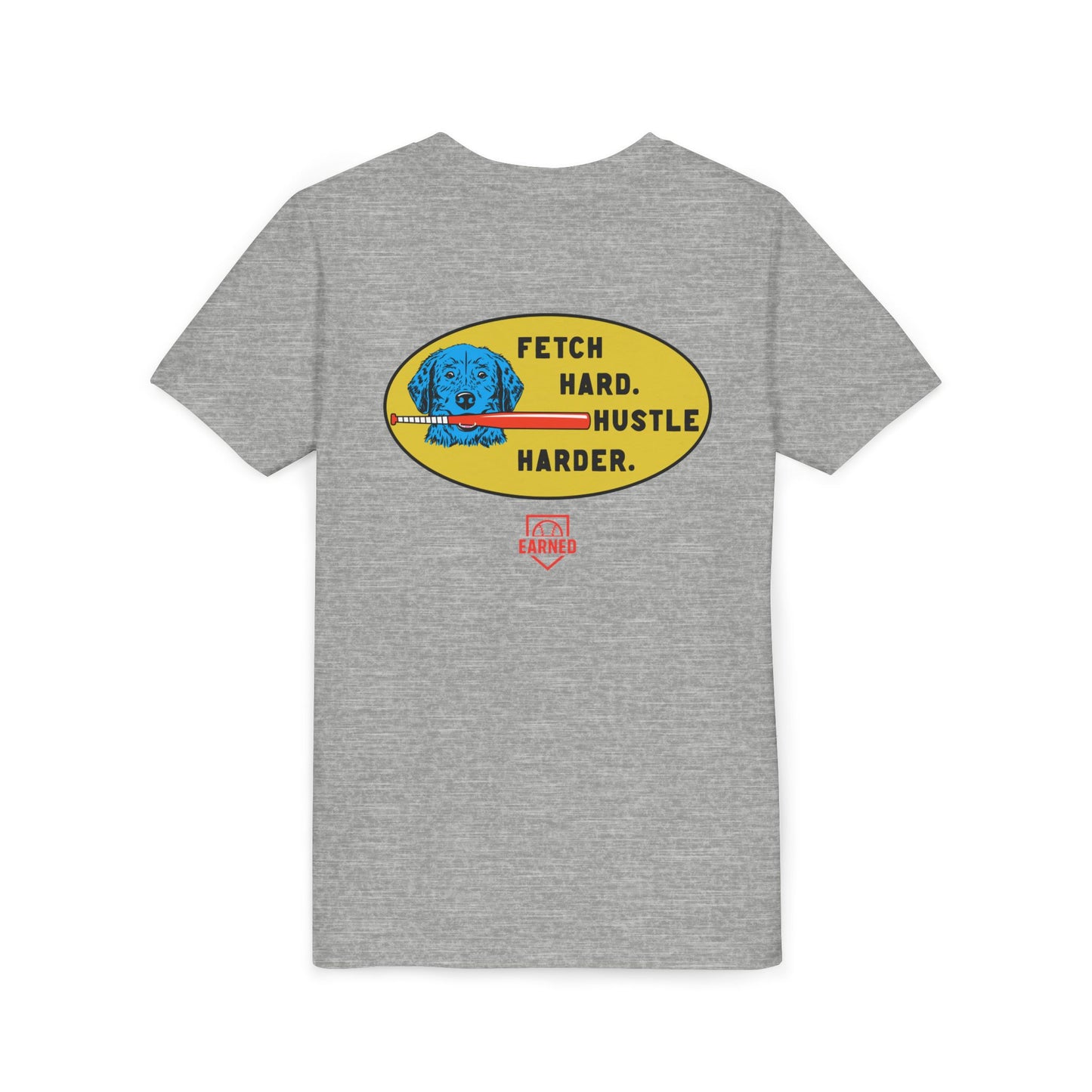 FETCH HARD. HUSTLE HARDER. Youth Tee (Red Bat) - BARK PARK Collection