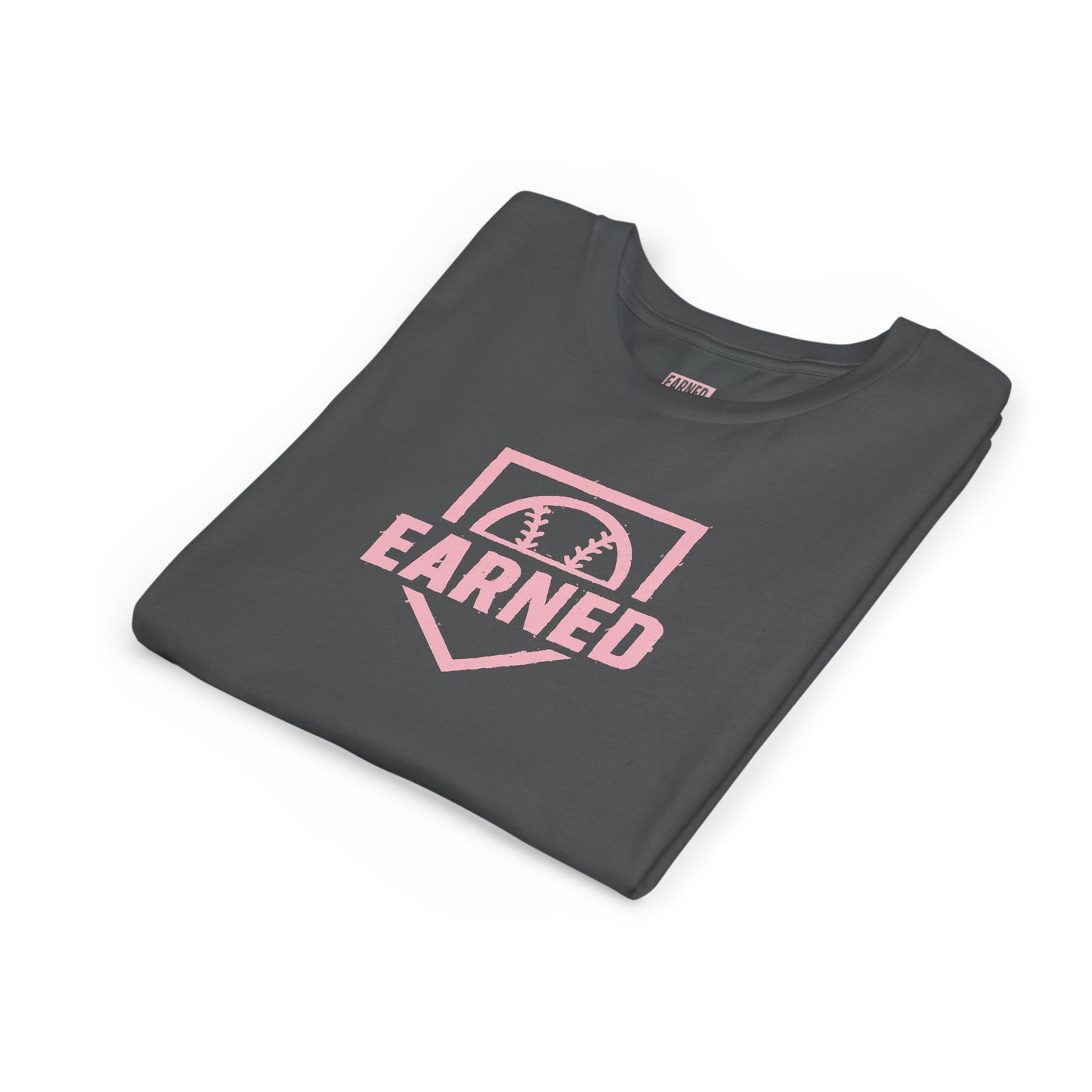 EARNED Logo Youth Tee (Soft Pink logo)