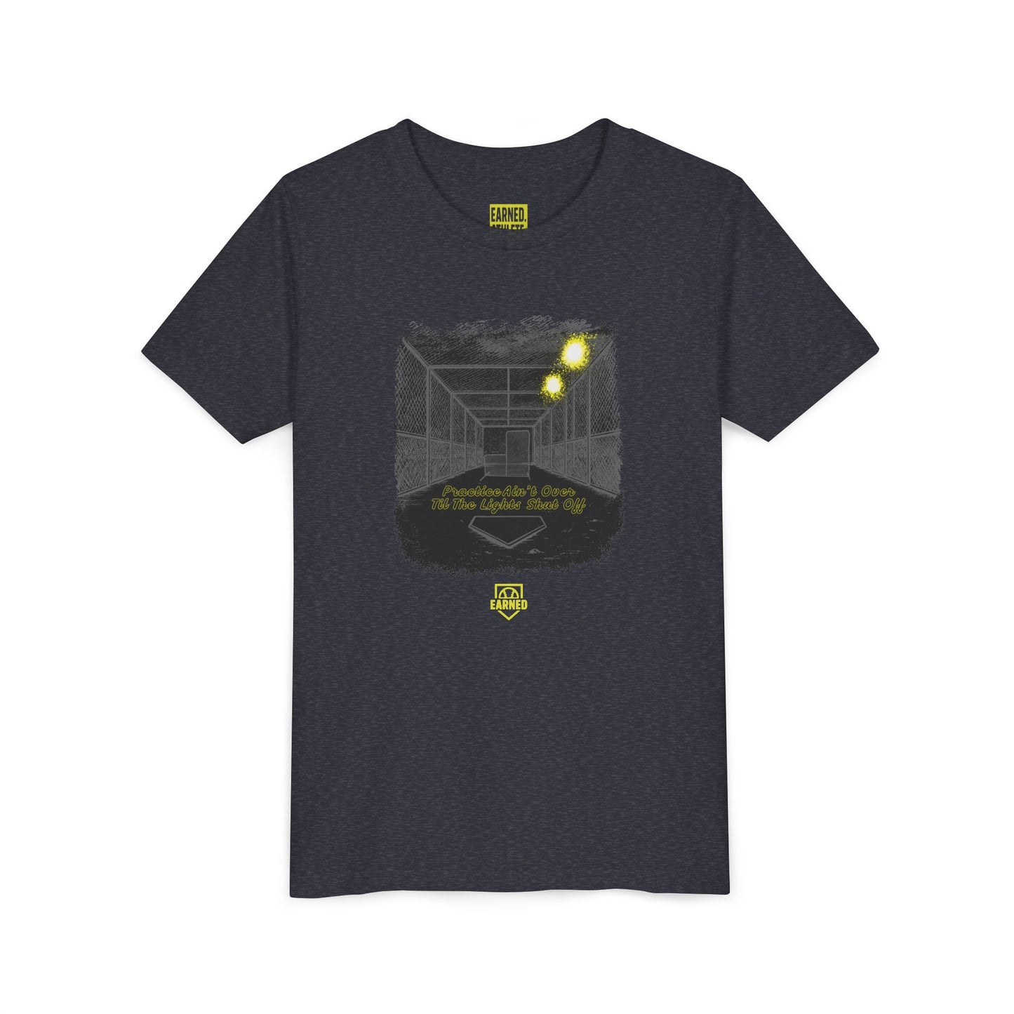 PRACTICE AIN'T OVER TILL THE LIGHTS SHUT OFF Youth Tee (Dark)