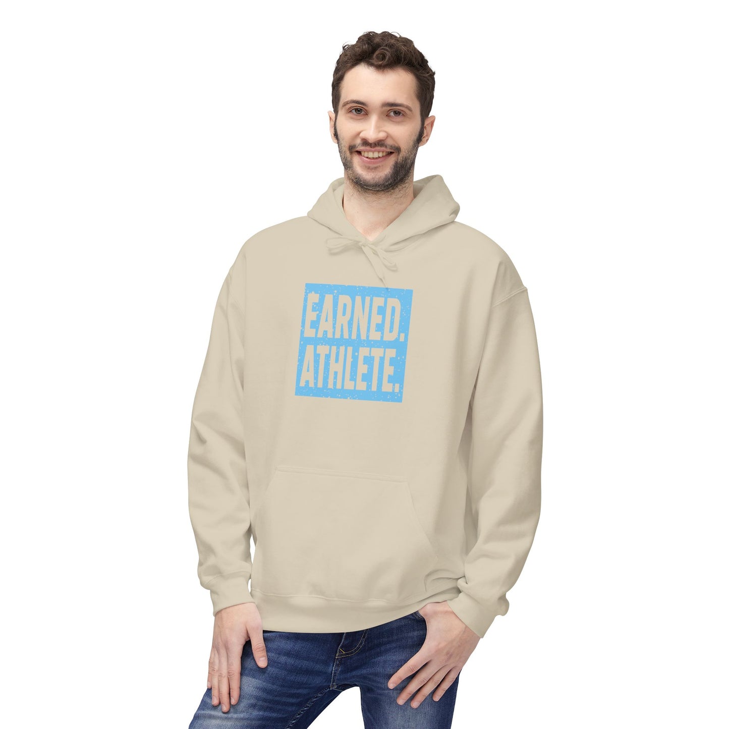 EARNED. ATHLETE. Hoodie (Light Blue Logo)