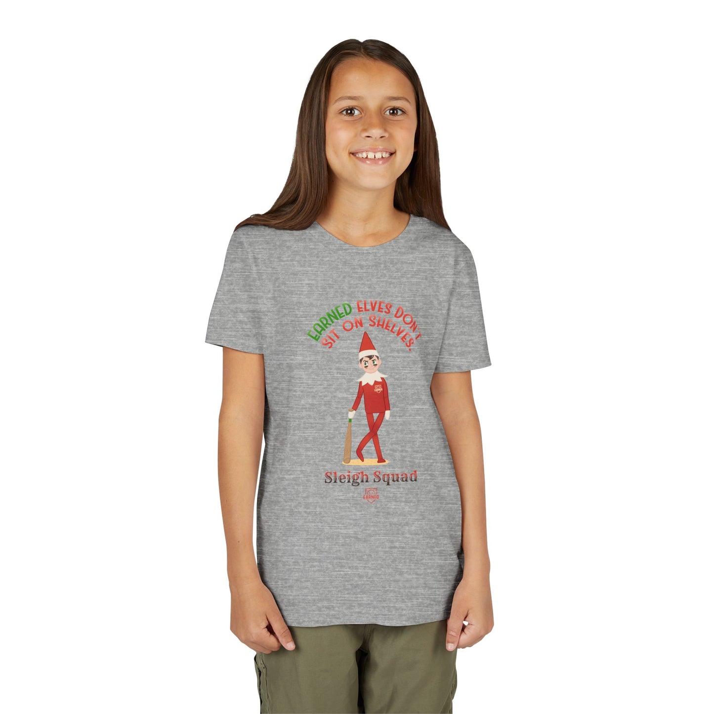 EARNED ELVES DON'T SIT ON SHELVES Youth Tee - SLEIGH SQUAD Collection