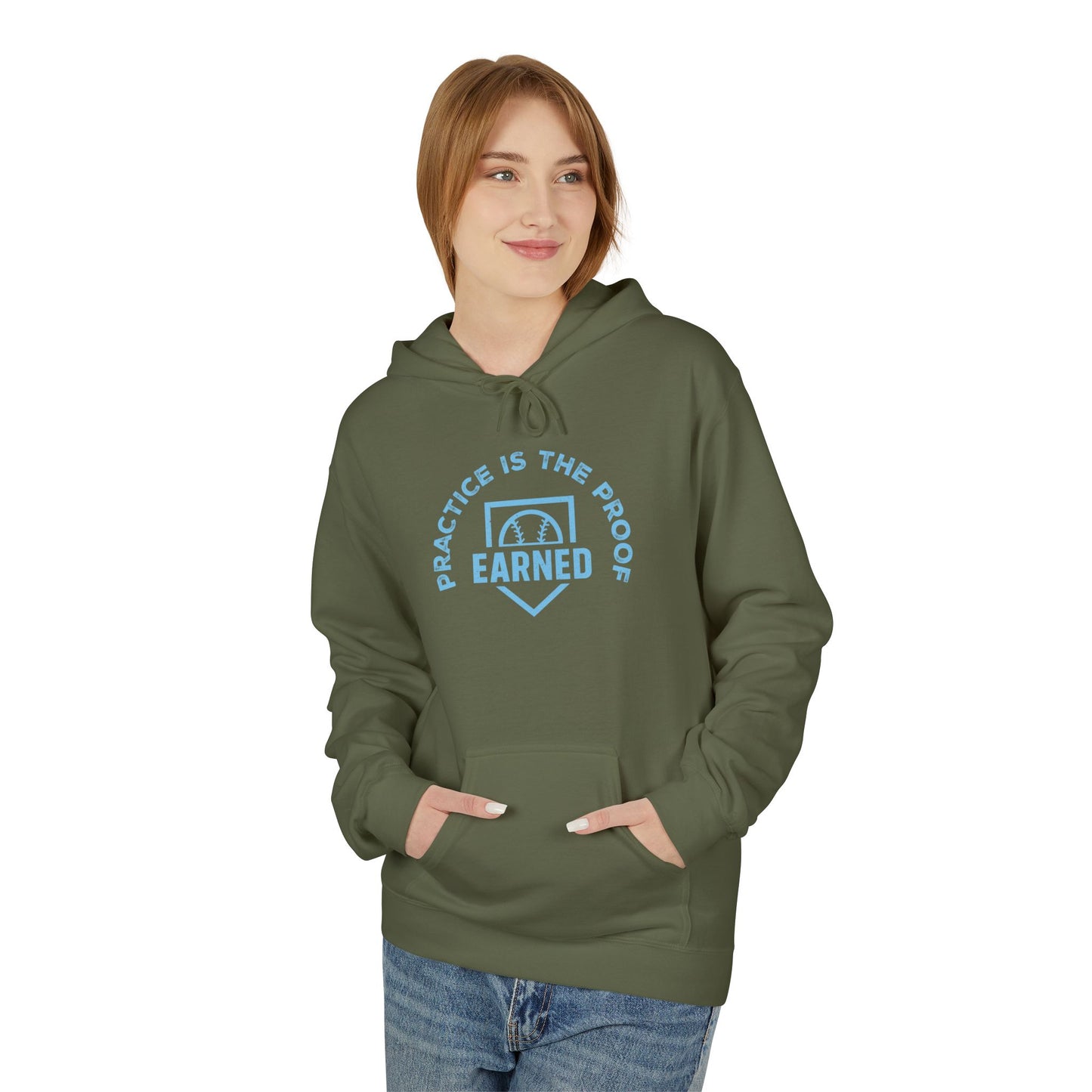 PRACTICE IS THE PROOF Hoodie (Light Blue Font)