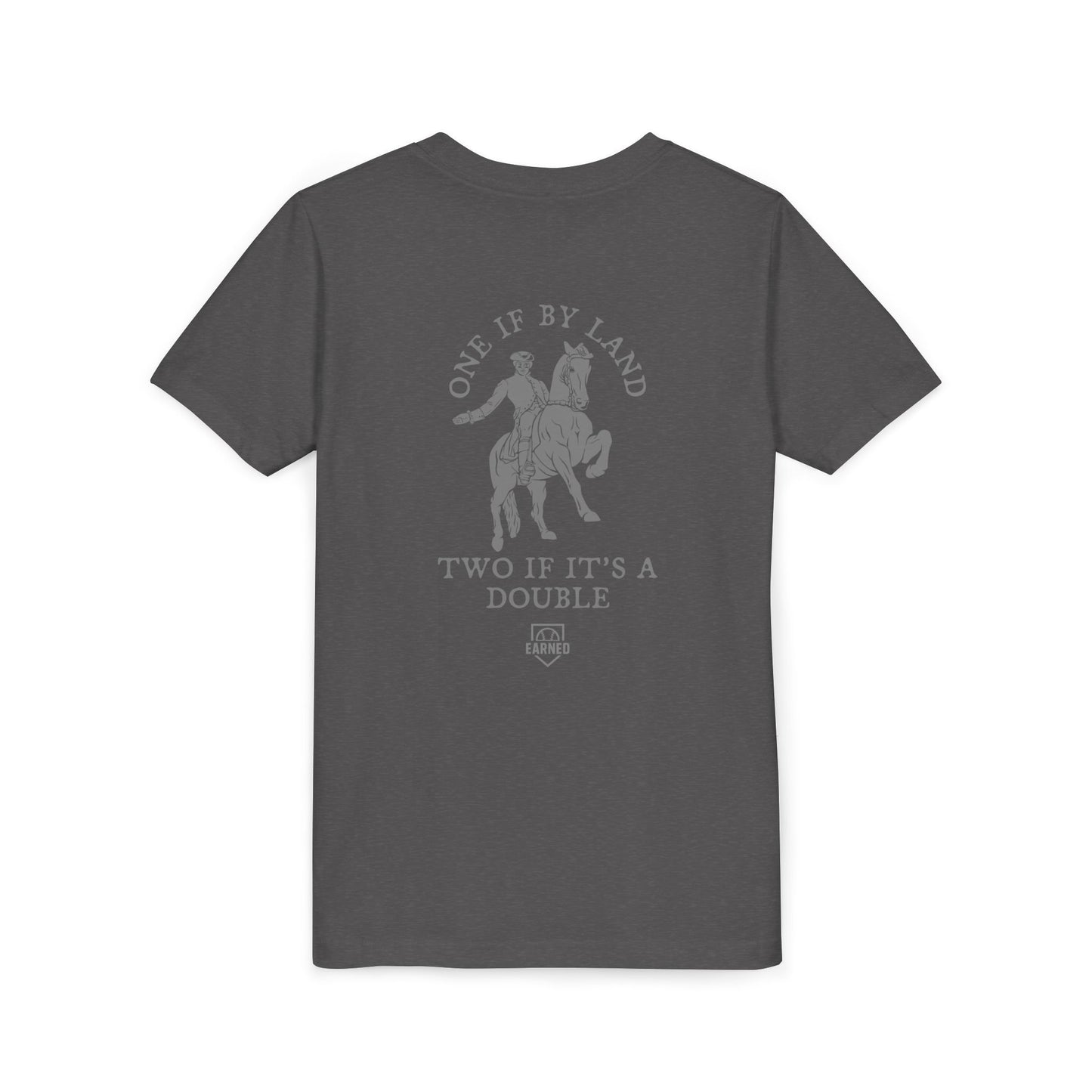 ONE IF BY LAND, TWO IF IT'S A DOUBLE Youth Tee (Paul Revere Grey)