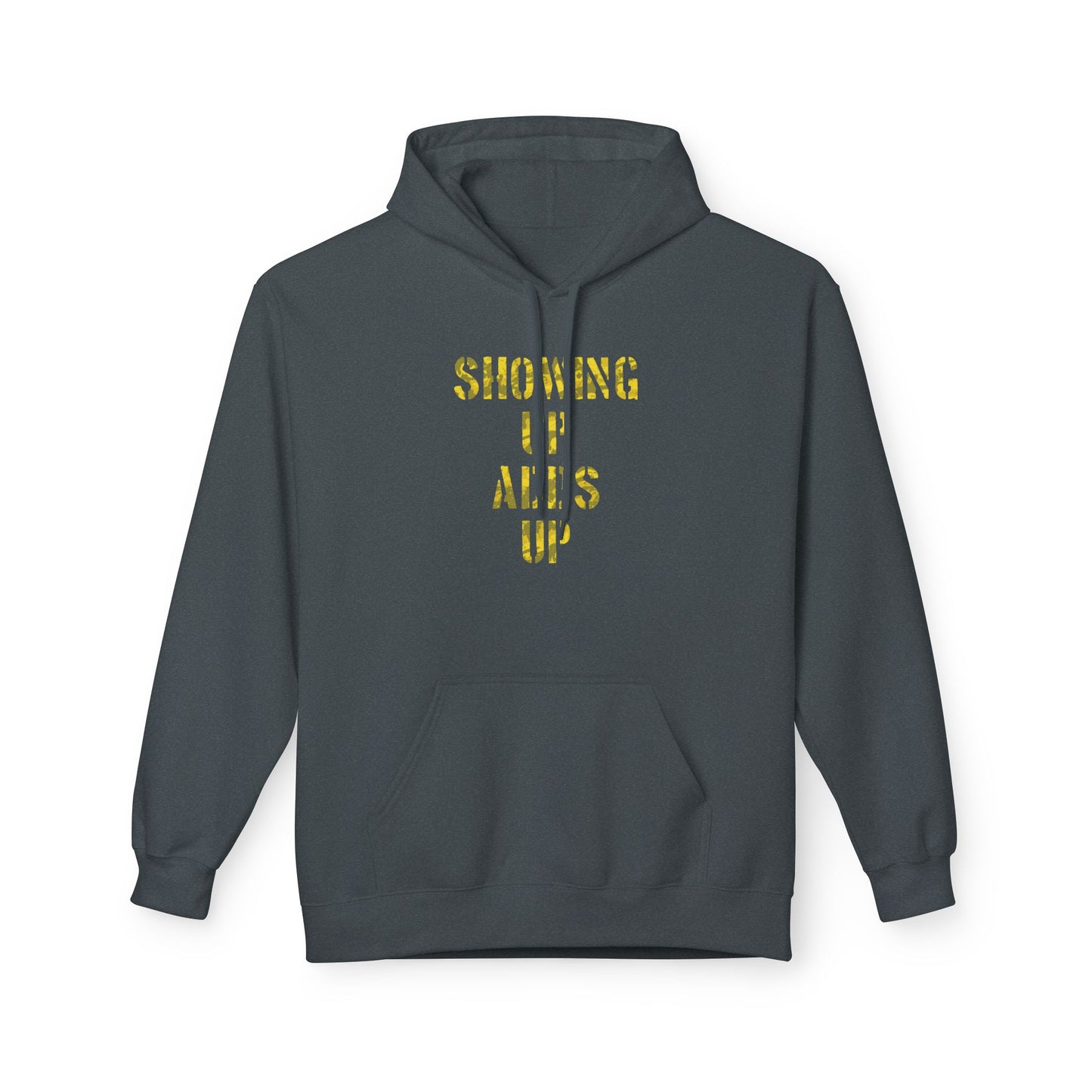 SHOWING UP ADDS UP Adult Hoodie (Yellow Camo Logo)