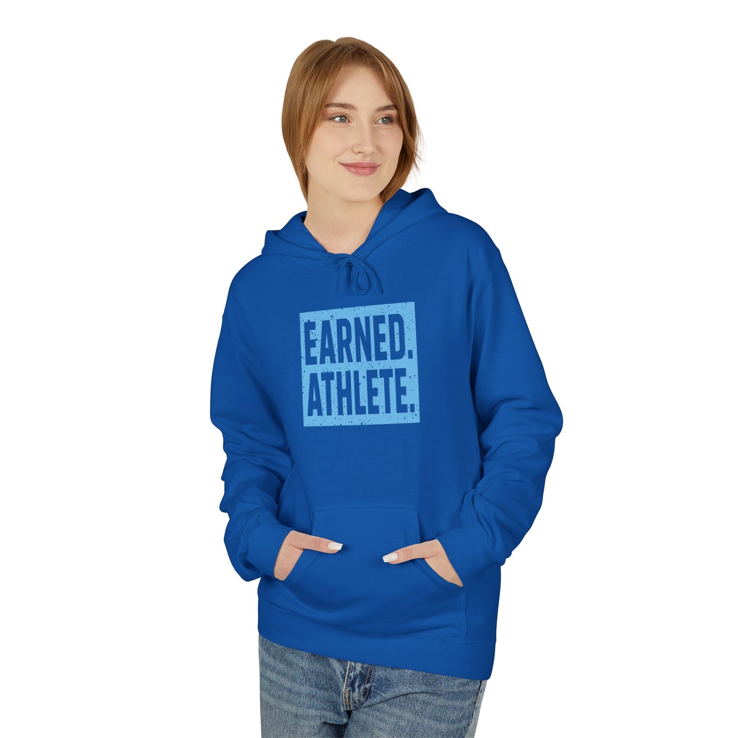 EARNED. ATHLETE. Hoodie (Light Blue Logo)