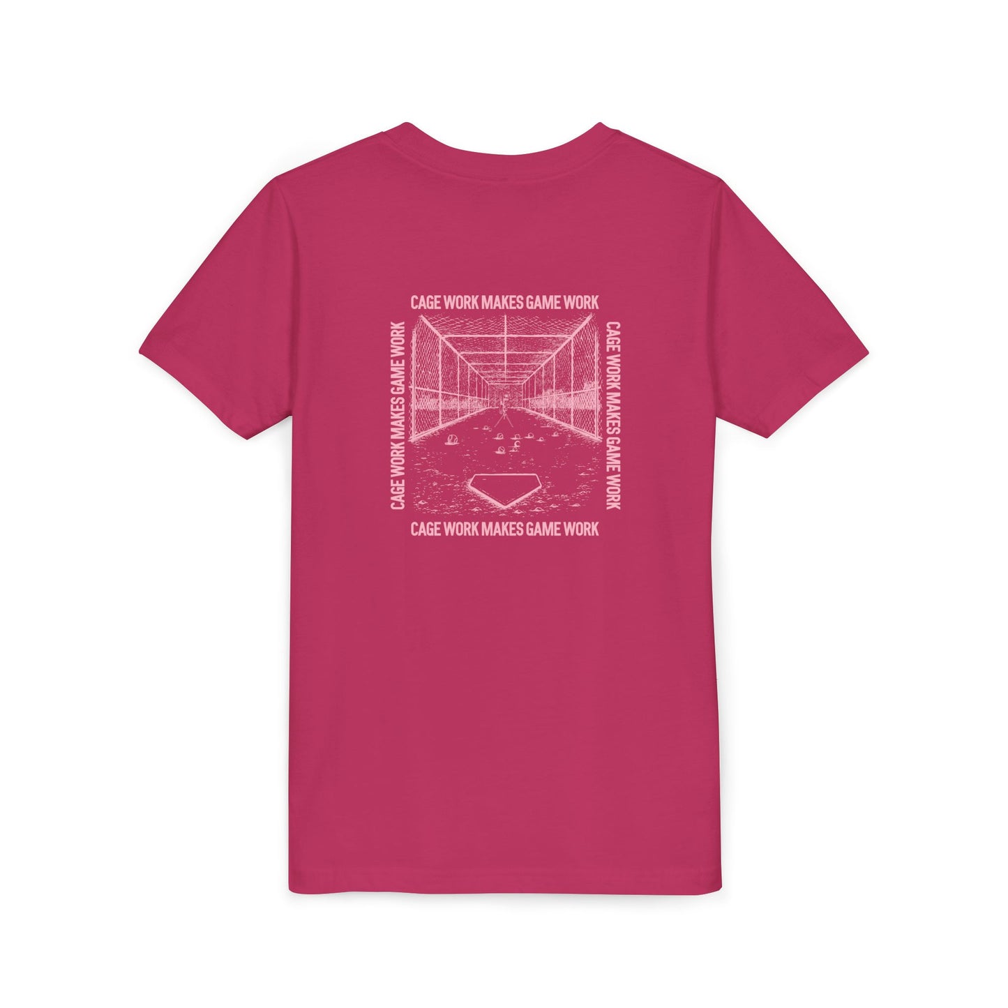 CAGE WORK MAKES GAME WORK Youth Tee (Pink Font)