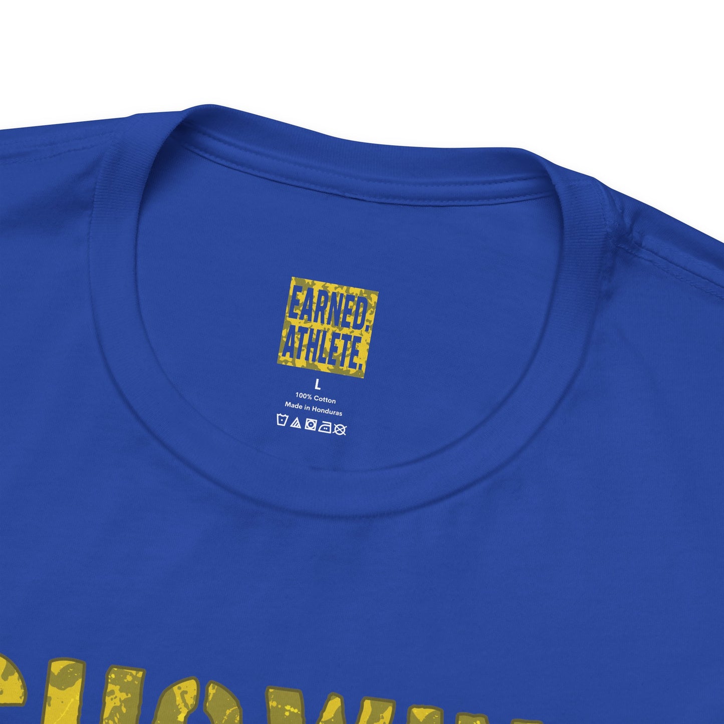 SHOWING UP ADDS UP Tee (Yellow Camo Font)