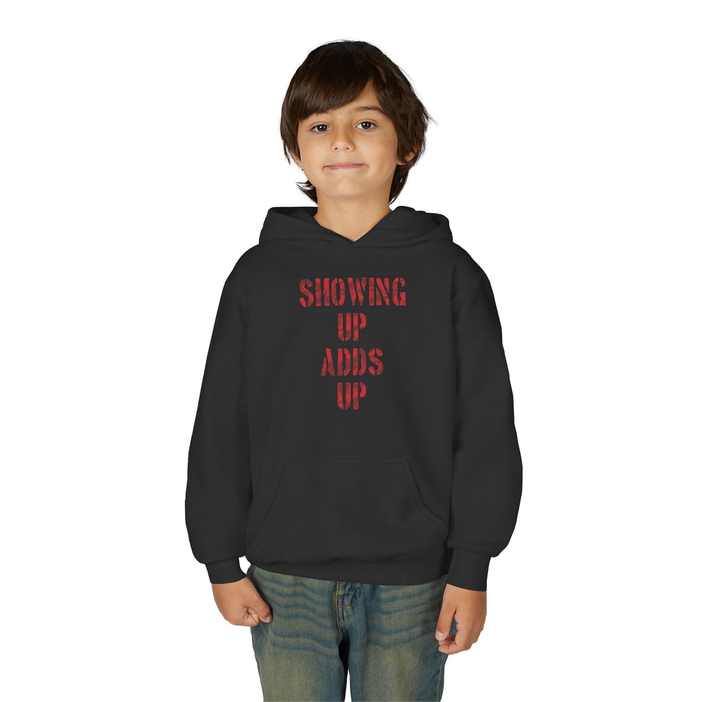 SHOWING UP ADDS UP Youth Hoodie (Red Camo Logo)