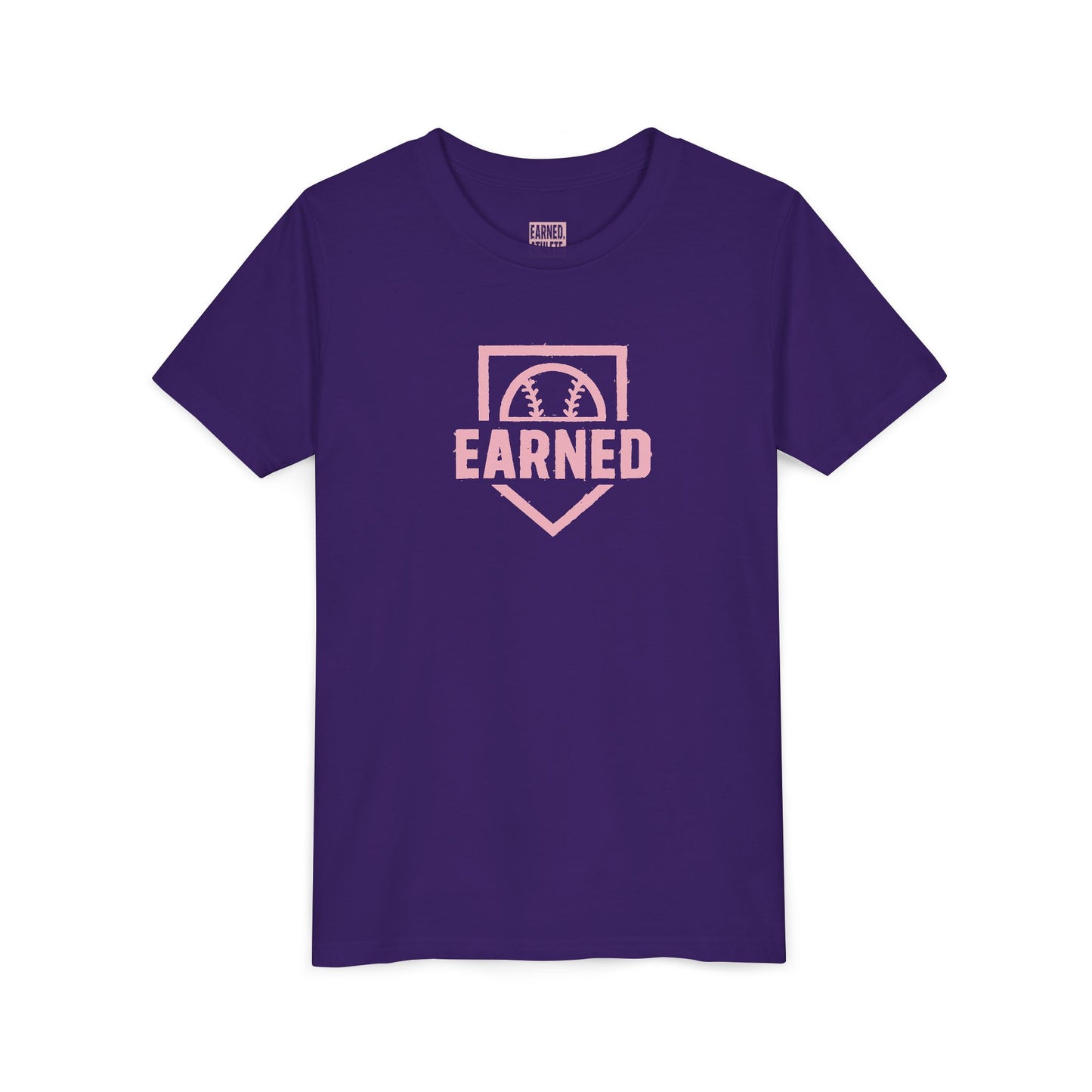 EARNED Logo Youth Tee (Soft Pink logo)