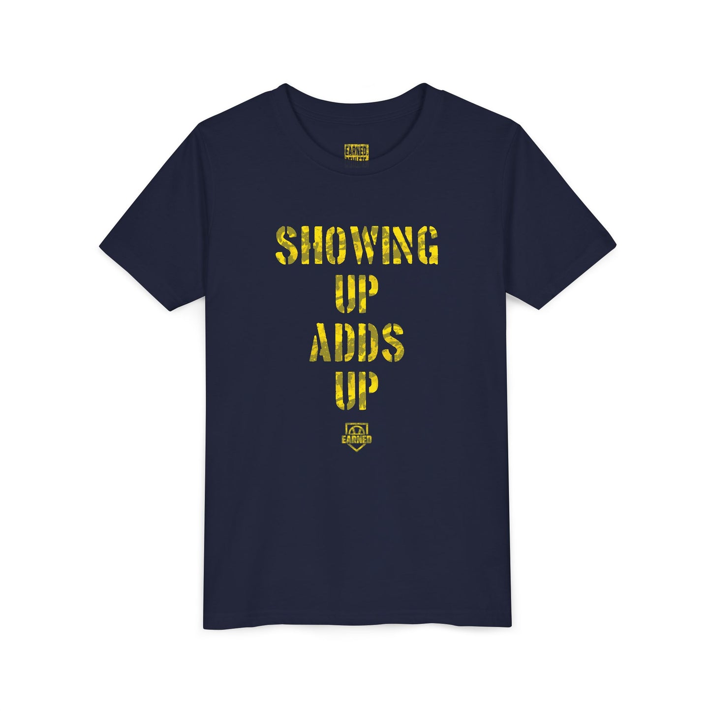 SHOWING UP, ADDS UP Youth Tee (Yellow Font)