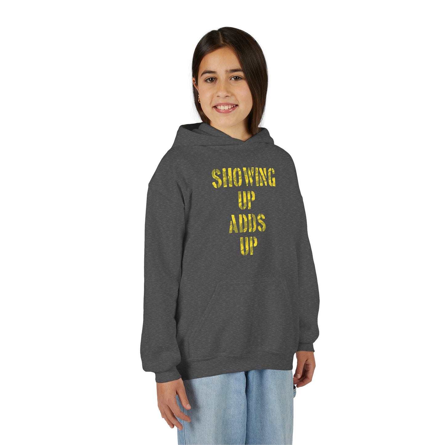 SHOWING UP ADDS UP Youth Hoodie (Yellow Camo Logo)
