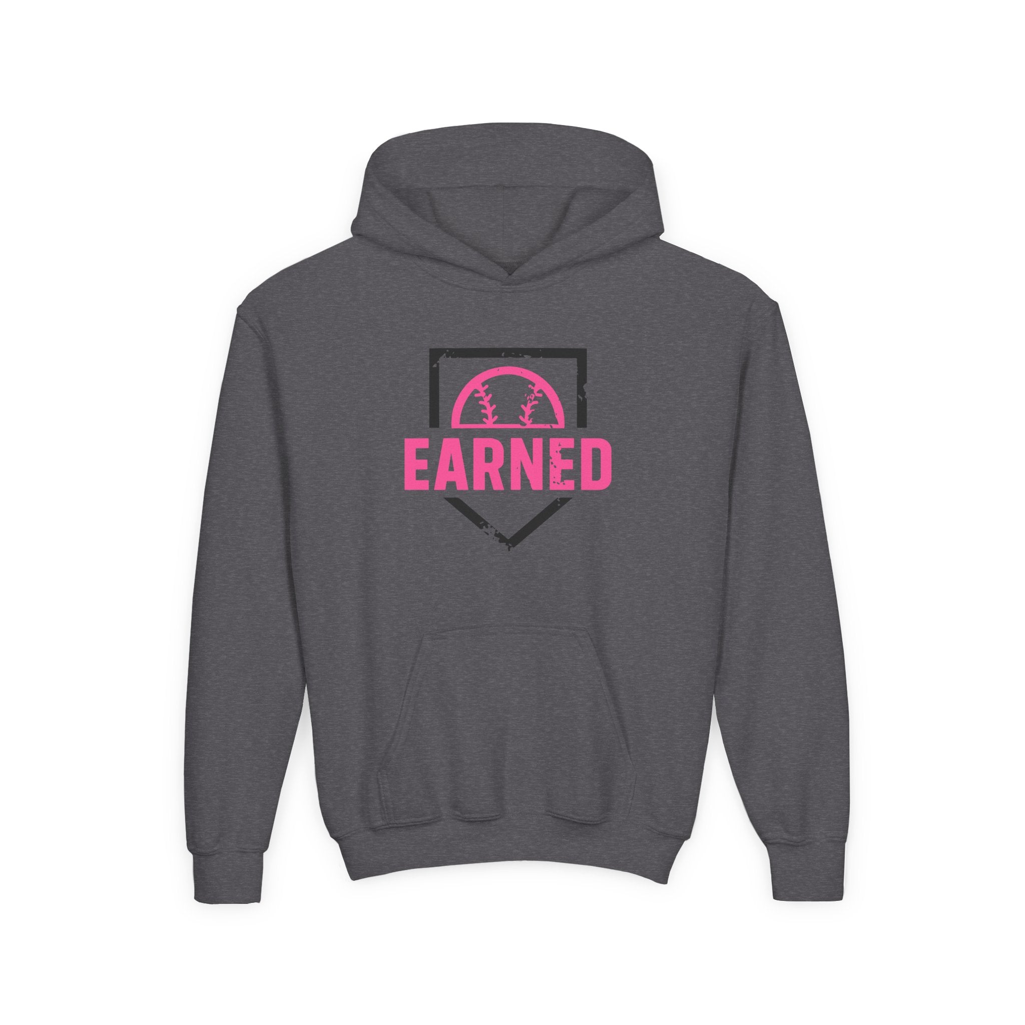 EARNED Logo Youth Hoodie (Hot Pink & Black Font)
