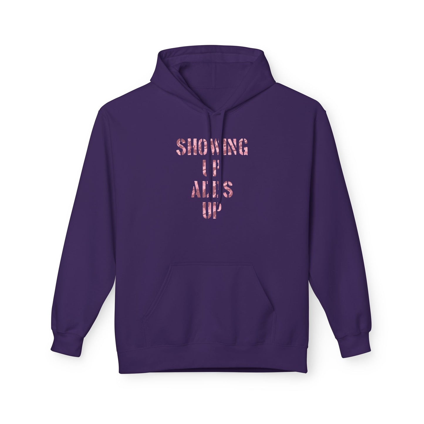 SHOWING UP ADDS UP Adult Hoodie (Pink Camo Logo)