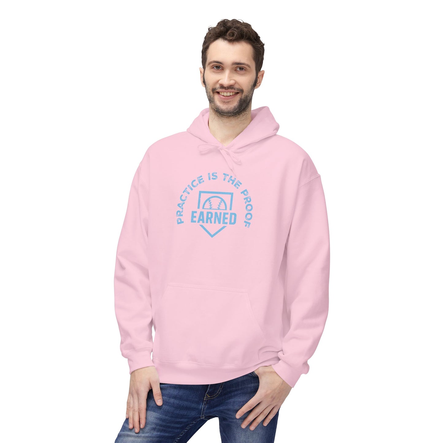 PRACTICE IS THE PROOF Hoodie (Light Blue Font)