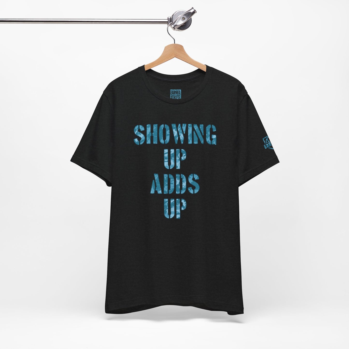 SHOWING UP ADDS UP Tee (Blue Camo Font)
