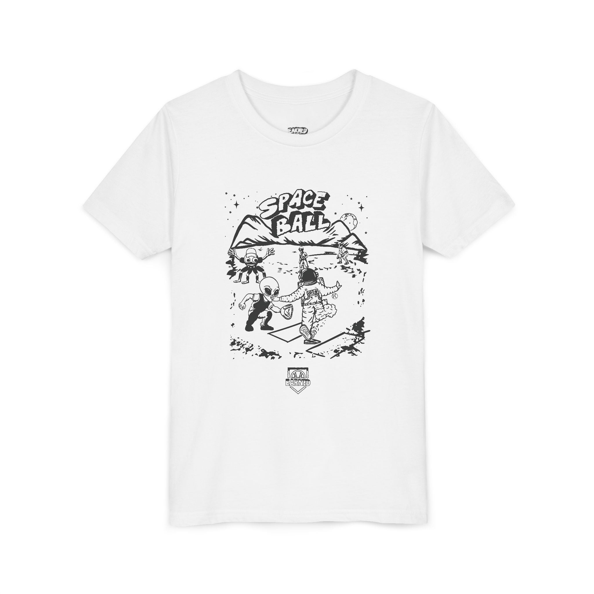 SPACE BALL: PLAY AT THE PLATE Youth Tee (Black & White)