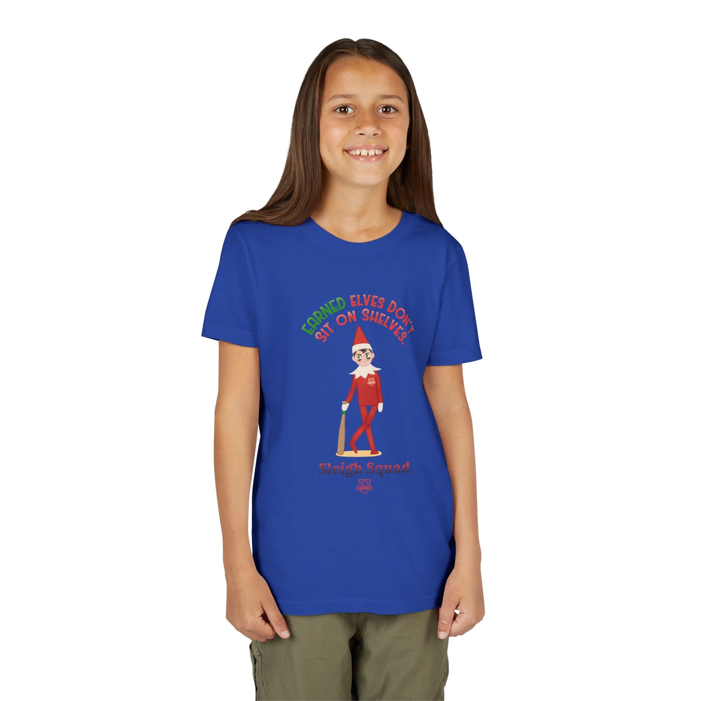 EARNED ELVES DON'T SIT ON SHELVES Youth Tee - SLEIGH SQUAD Collection