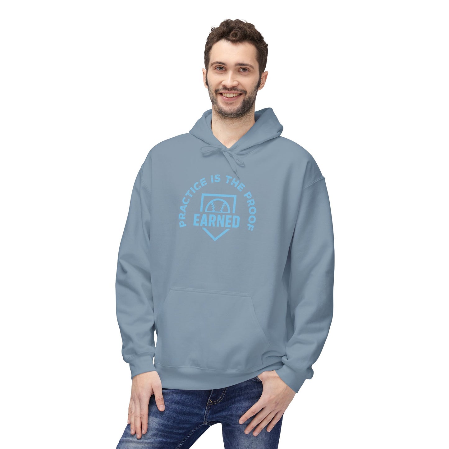 PRACTICE IS THE PROOF Hoodie (Light Blue Font)