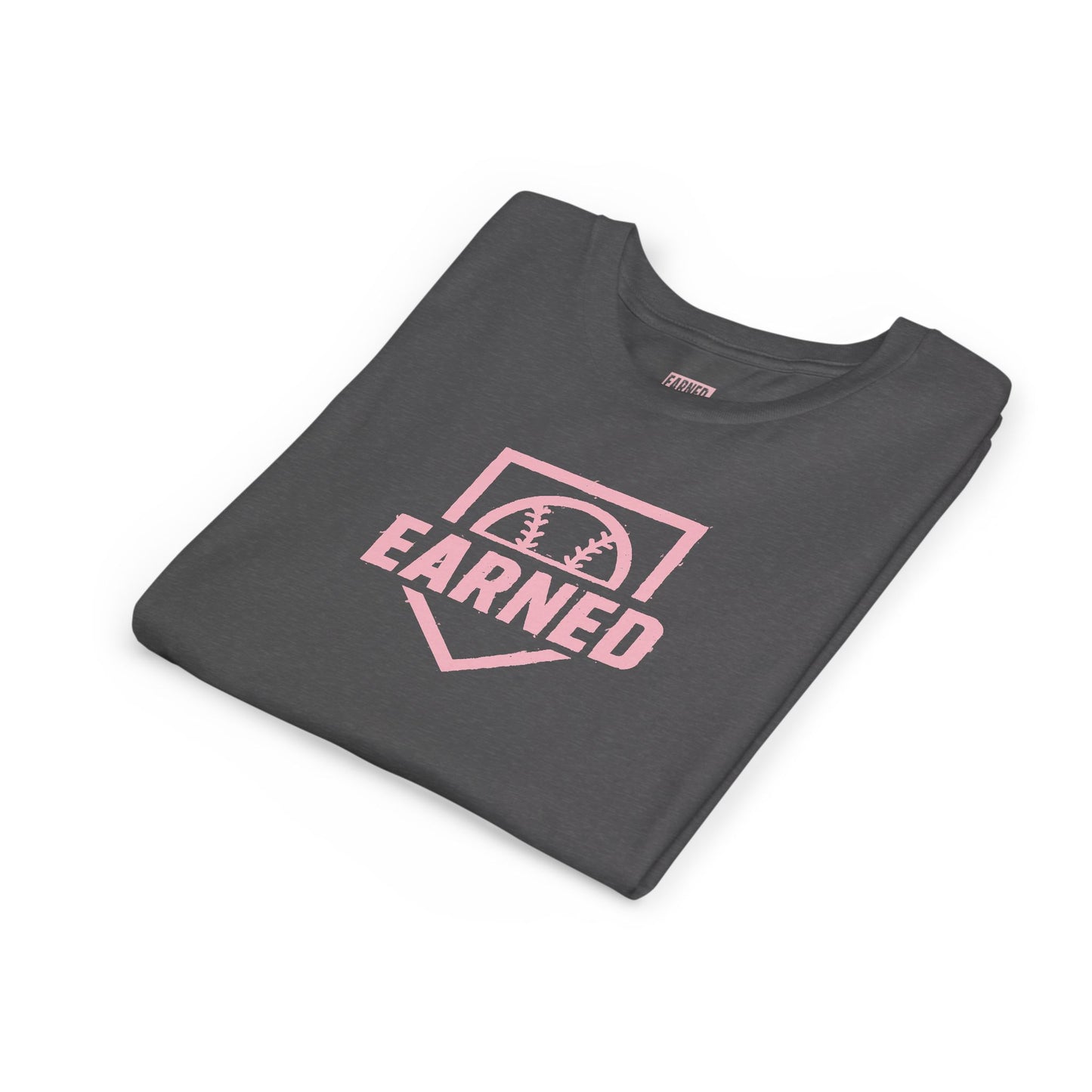 EARNED Logo Youth Tee (Soft Pink logo)