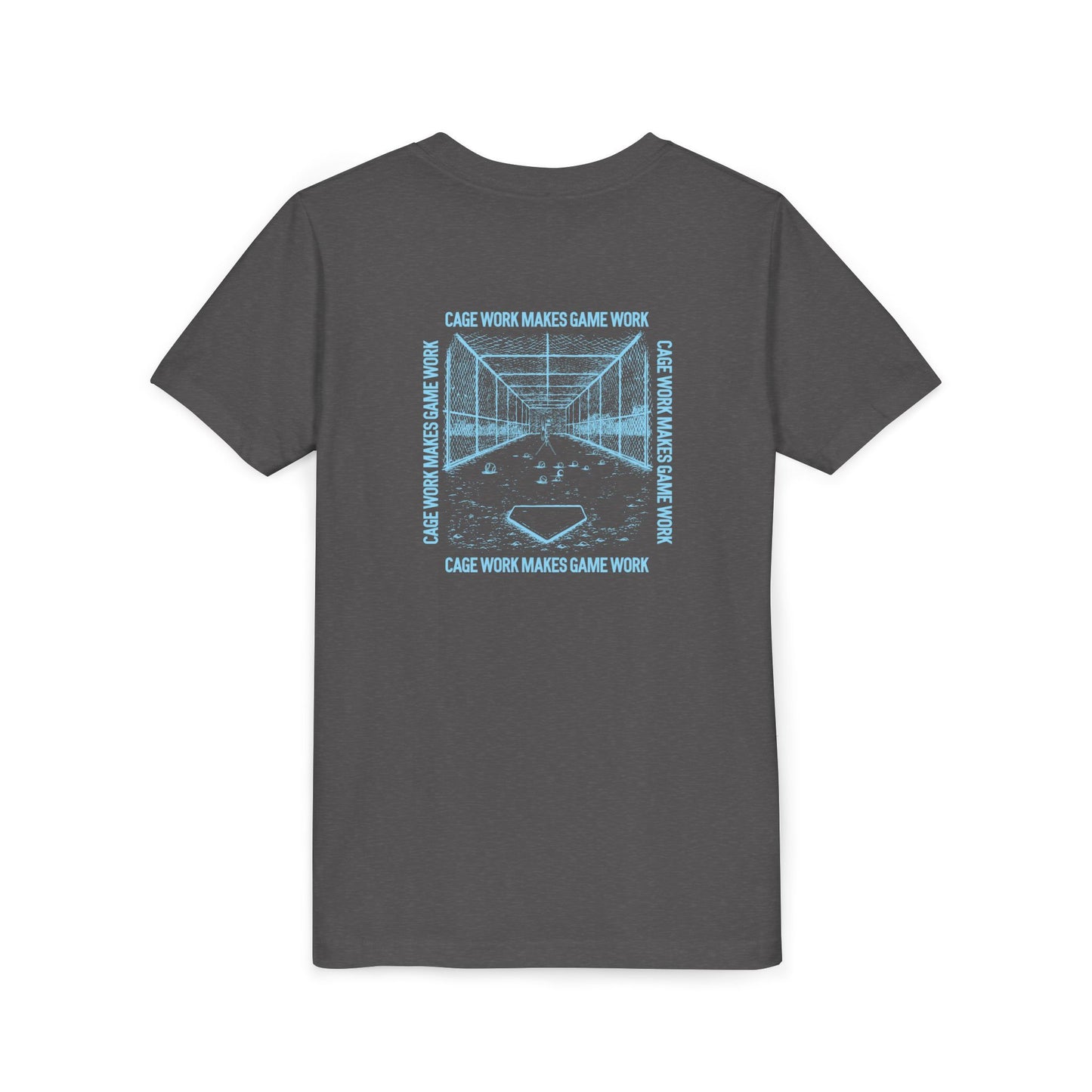 CAGE WORK MAKES GAME WORK Youth Tee (Blue Font)