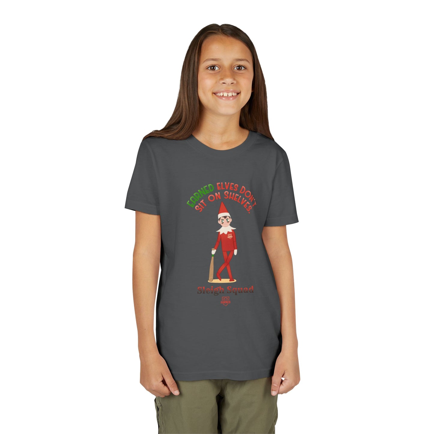 EARNED ELVES DON'T SIT ON SHELVES Youth Tee - SLEIGH SQUAD Collection