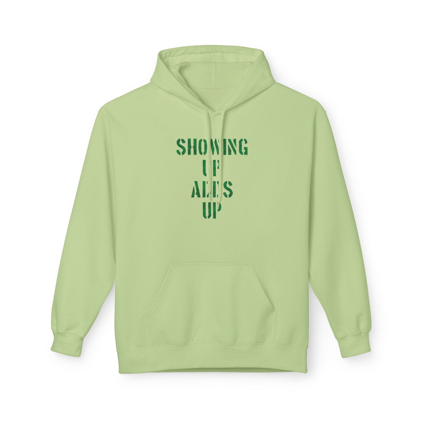 SHOWING UP ADDS UP Adult Hoodie (Green Camo Logo)