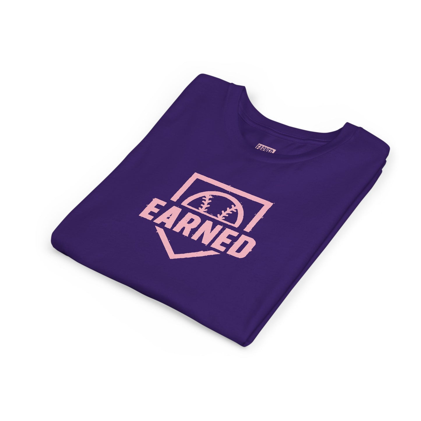 EARNED Logo Youth Tee (Soft Pink logo)