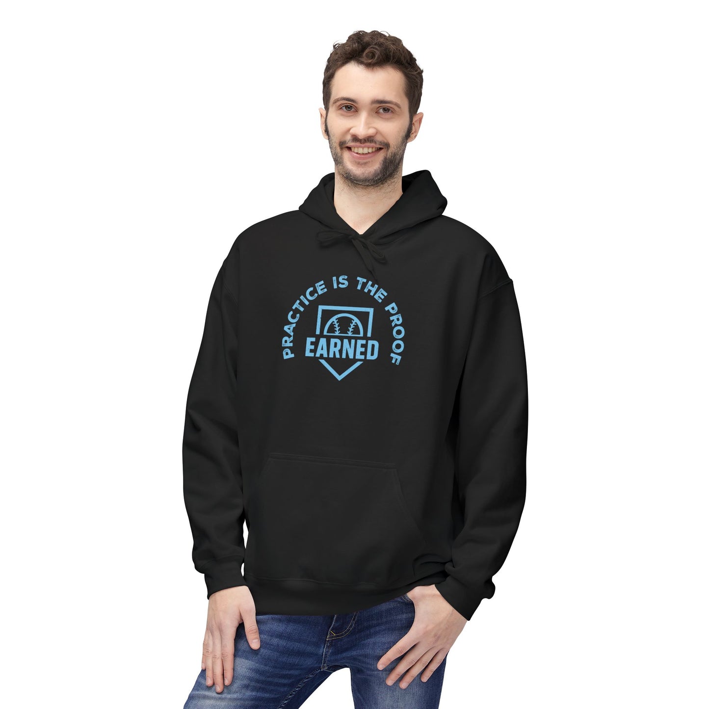 PRACTICE IS THE PROOF Hoodie (Light Blue Font)