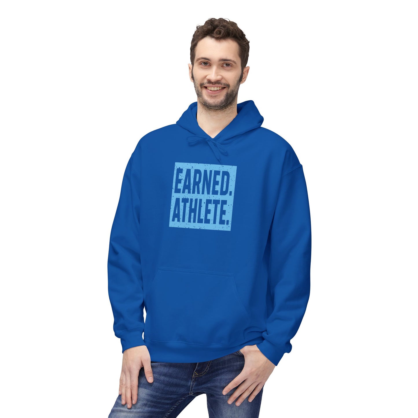 EARNED. ATHLETE. Hoodie (Light Blue Logo)