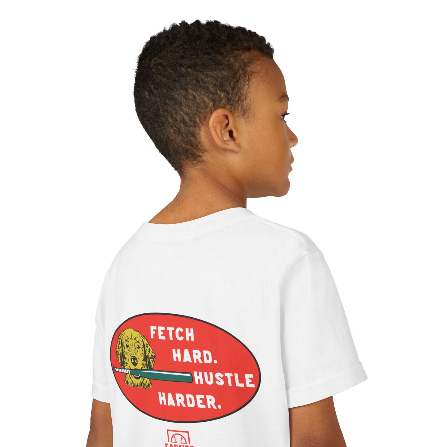 FETCH HARD. HUSTLE HARDER. Youth Tee (Green Bat) - BARK PARK Collection