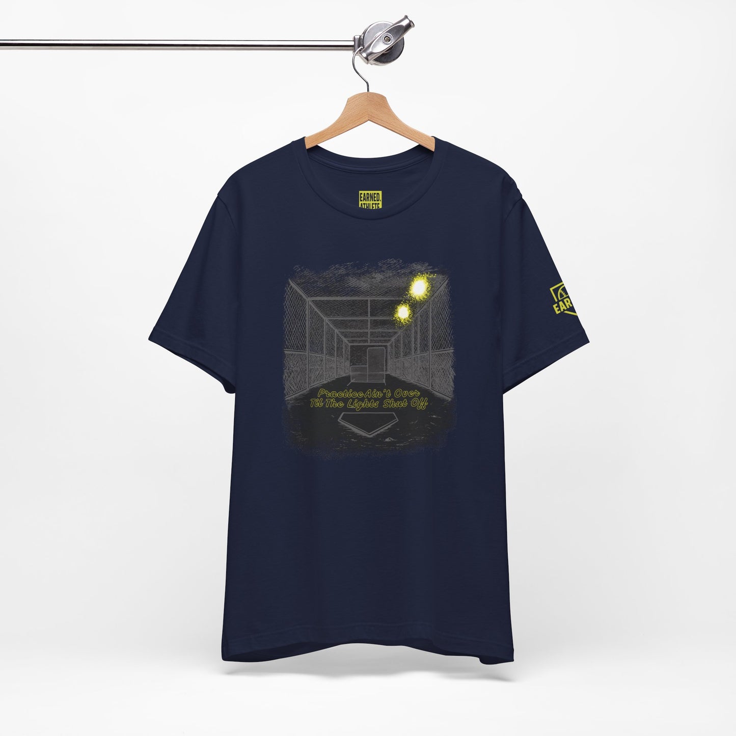 PRACTICE AIN'T OVER TILL THE LIGHTS SHUT OFF Tee (Dark)