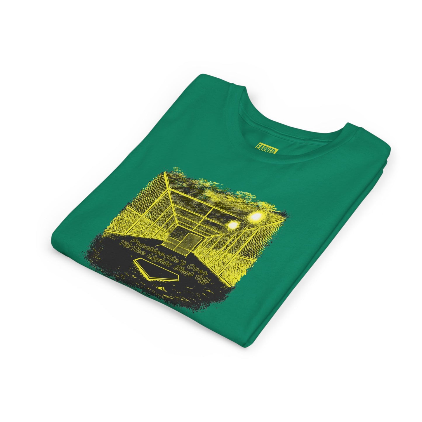 PRACTICE AIN'T OVER TILL THE LIGHTS SHUT OFF Youth Tee (Yellow Font)