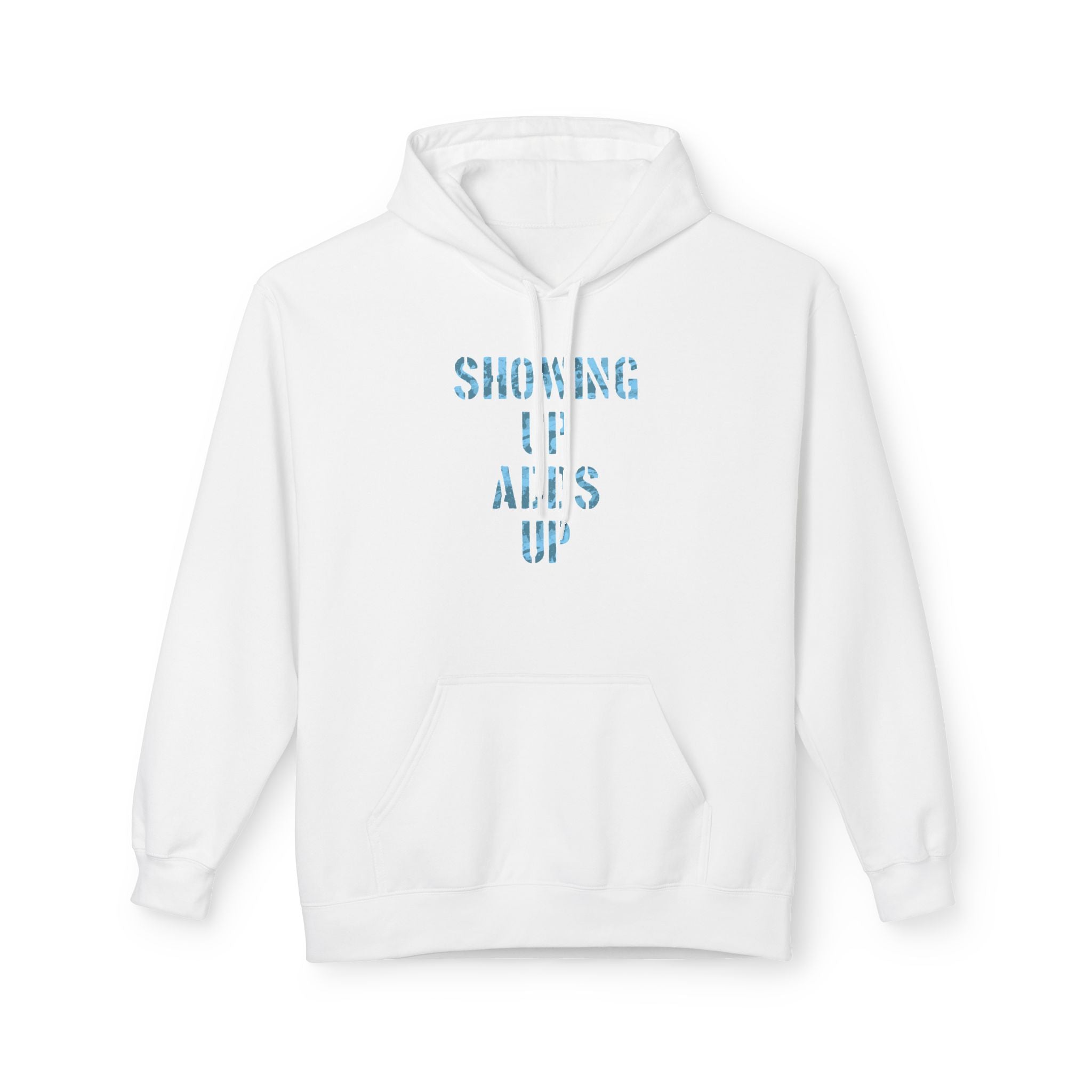 SHOWING UP ADDS UP Adult Hoodie (Blue Camo Logo)